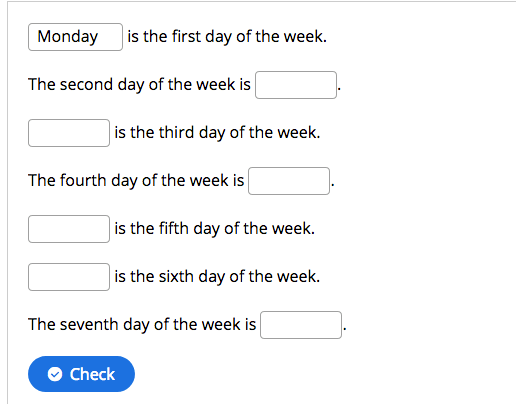 ejercicio de los días de la semana: completa las frases